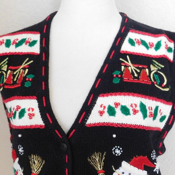 Bobbie Brooks Snowman Applique Embroidered Christmas Sweater Vest Size 8-10 M - Picture 5 of 9